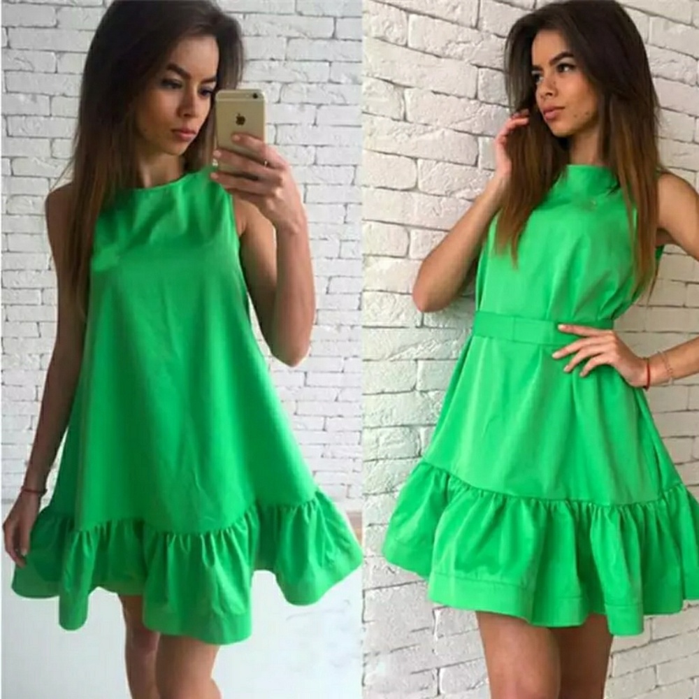 Summer Green Sleeveless Halter Cocktail Mini